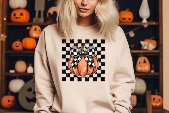 Coquette Cute Pumkpin with bows on Tan T-Shirt or Sweatshirt