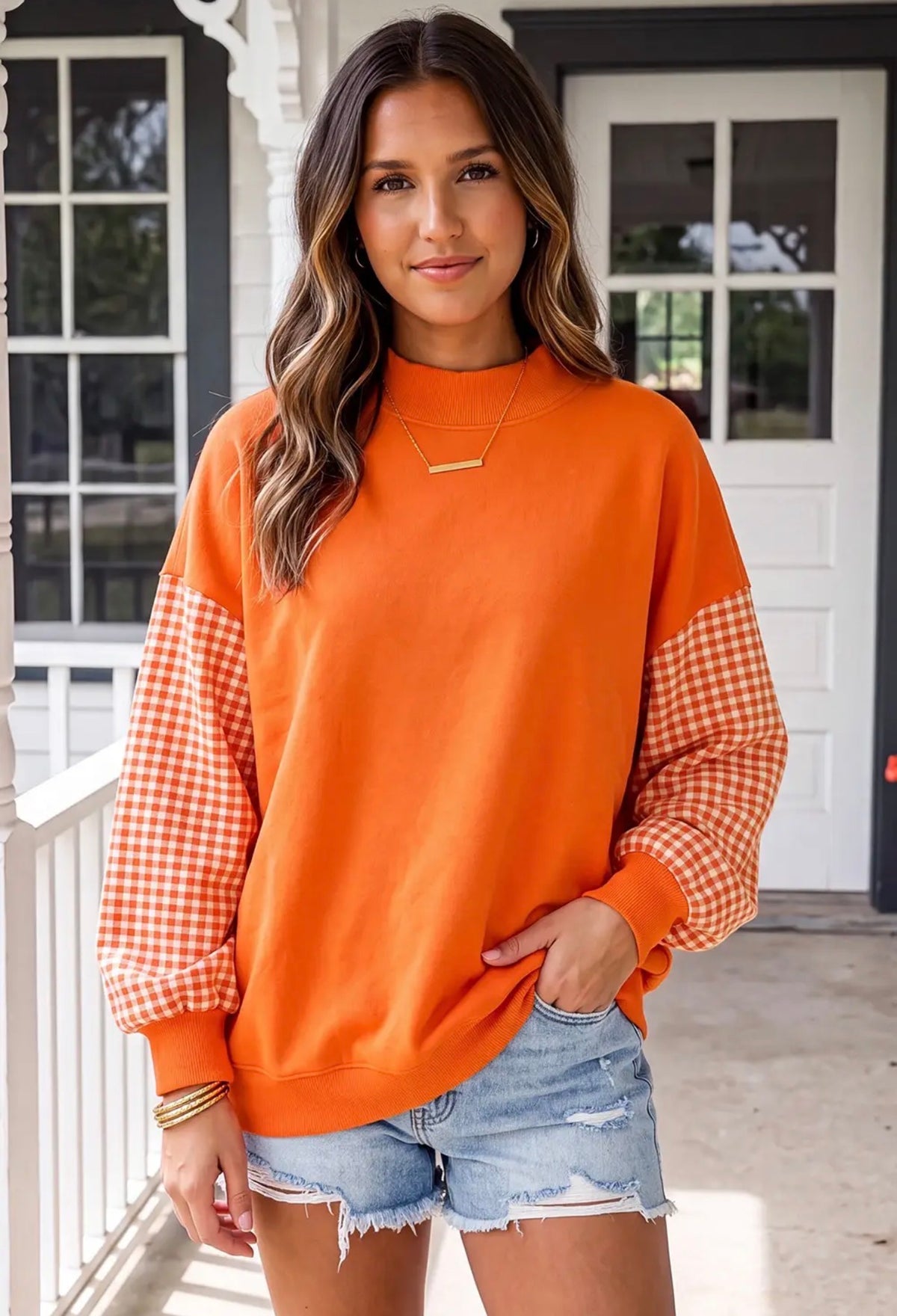 Mock Necks - Pre Order - Polkadot Trim or Gingham Sleeves- BLANK