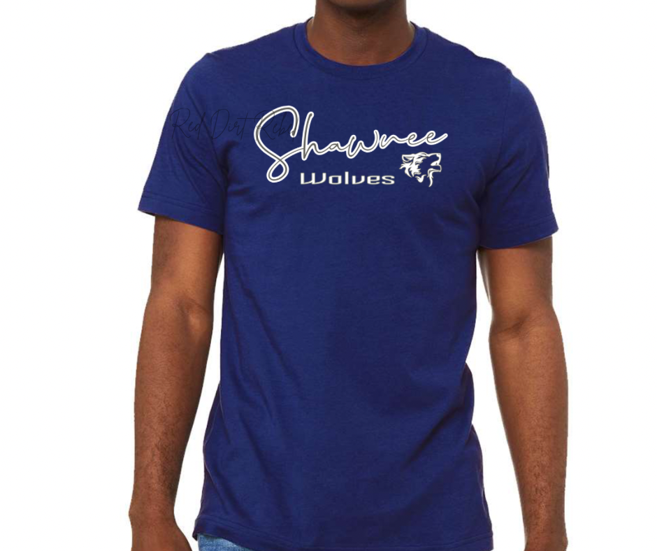 Shawnee Wolves across chest design, tshirt, hoodie or sweatshirt