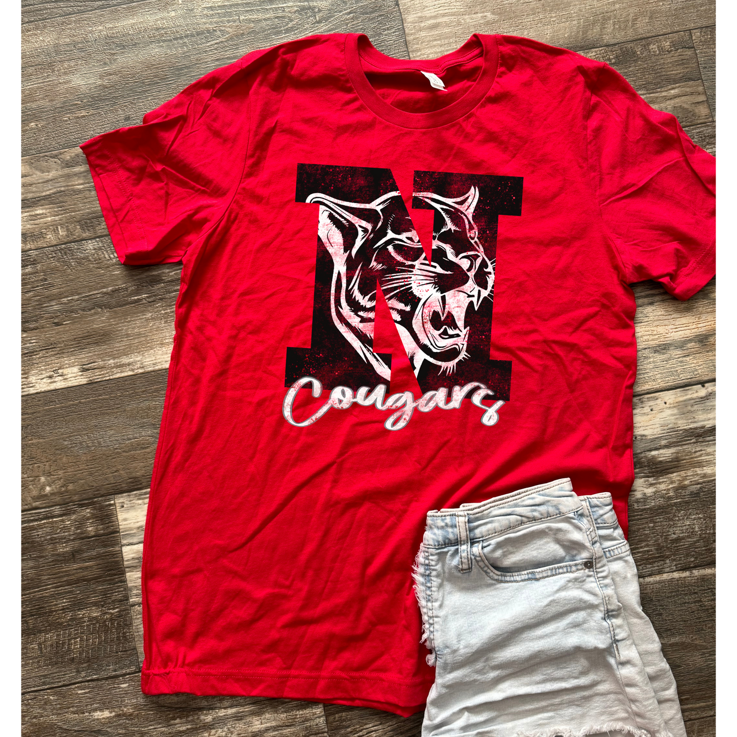 North Rock Creek Cougars Distressed design on Red Tshirt, Hoodie or Sweatshirt