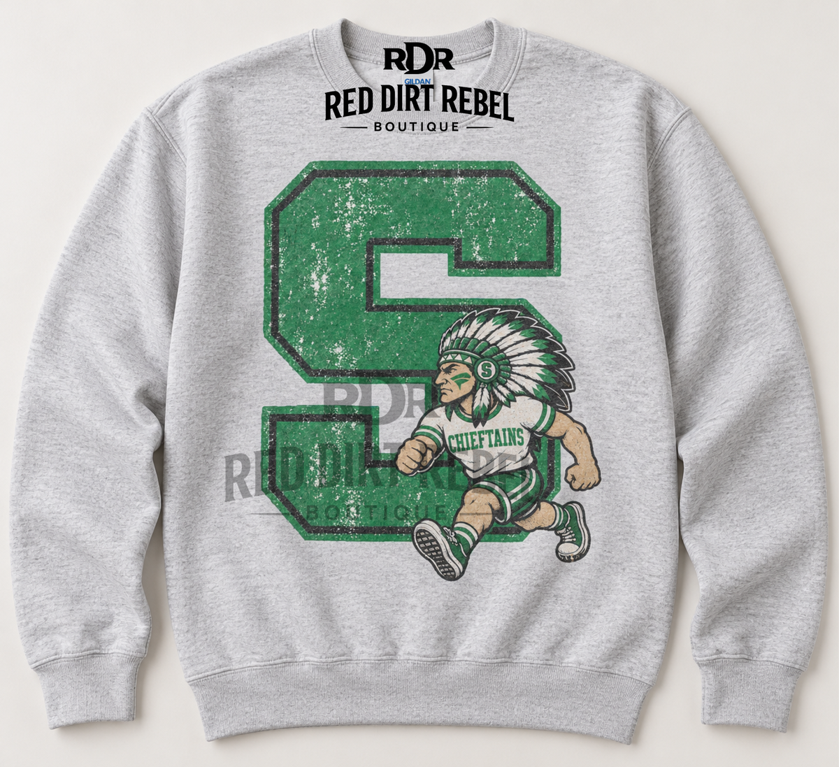 S-Distressed Preppy Vintage Chieftain Mascot Sweatshirt