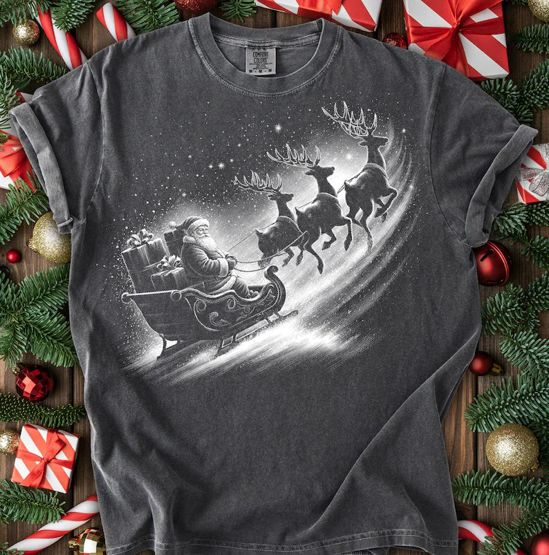 Santa Sleigh Duo Tone Christmas Shirt
