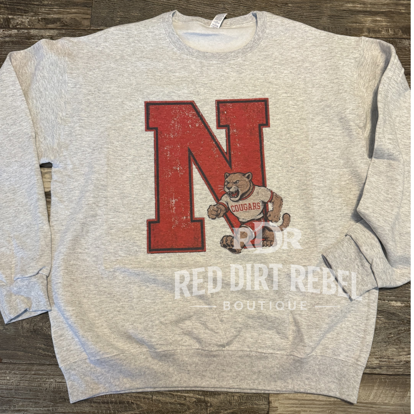 N - Distressed Preppy Vintage Cougar Mascot Sweatshirt
