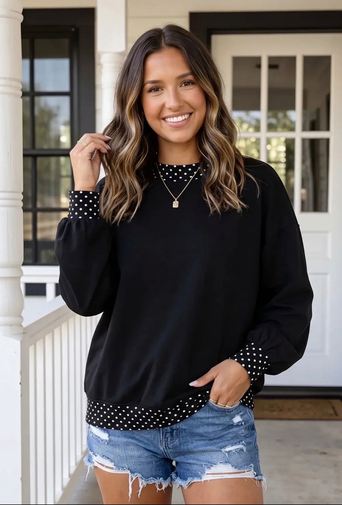 Mock Necks - Pre Order - Polkadot Trim or Gingham Sleeves- BLANK