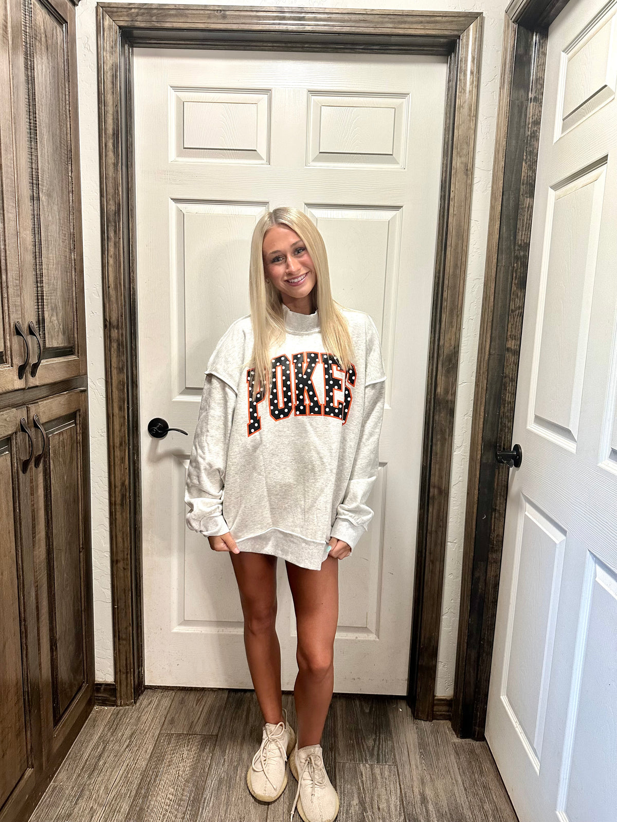 POKES- Polka Dot Orange Outline MOCK NECK SWEATSHIRT