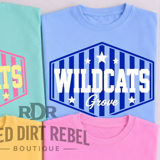 Wildcats Grove - Blue stripes white words & stars