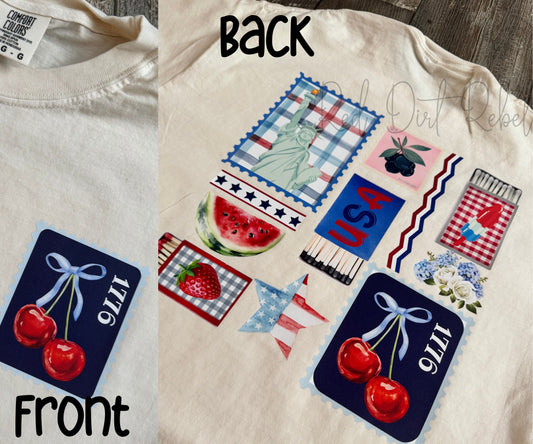 Retro Preppy Stamp USA Patriotic Graphic T