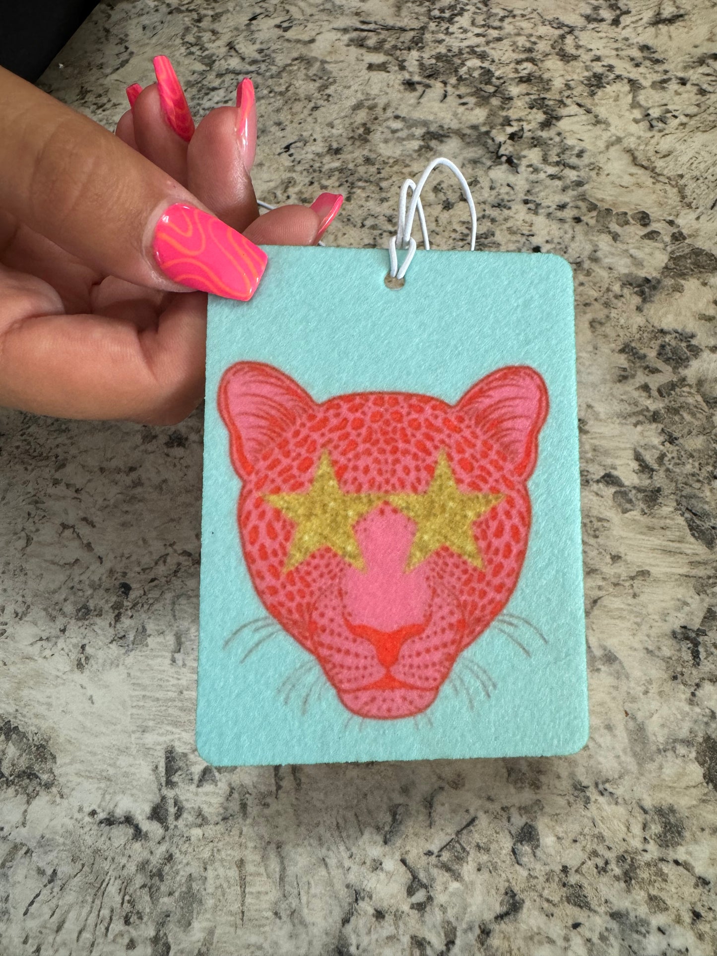 Car Air Freshener leopard head with blue background