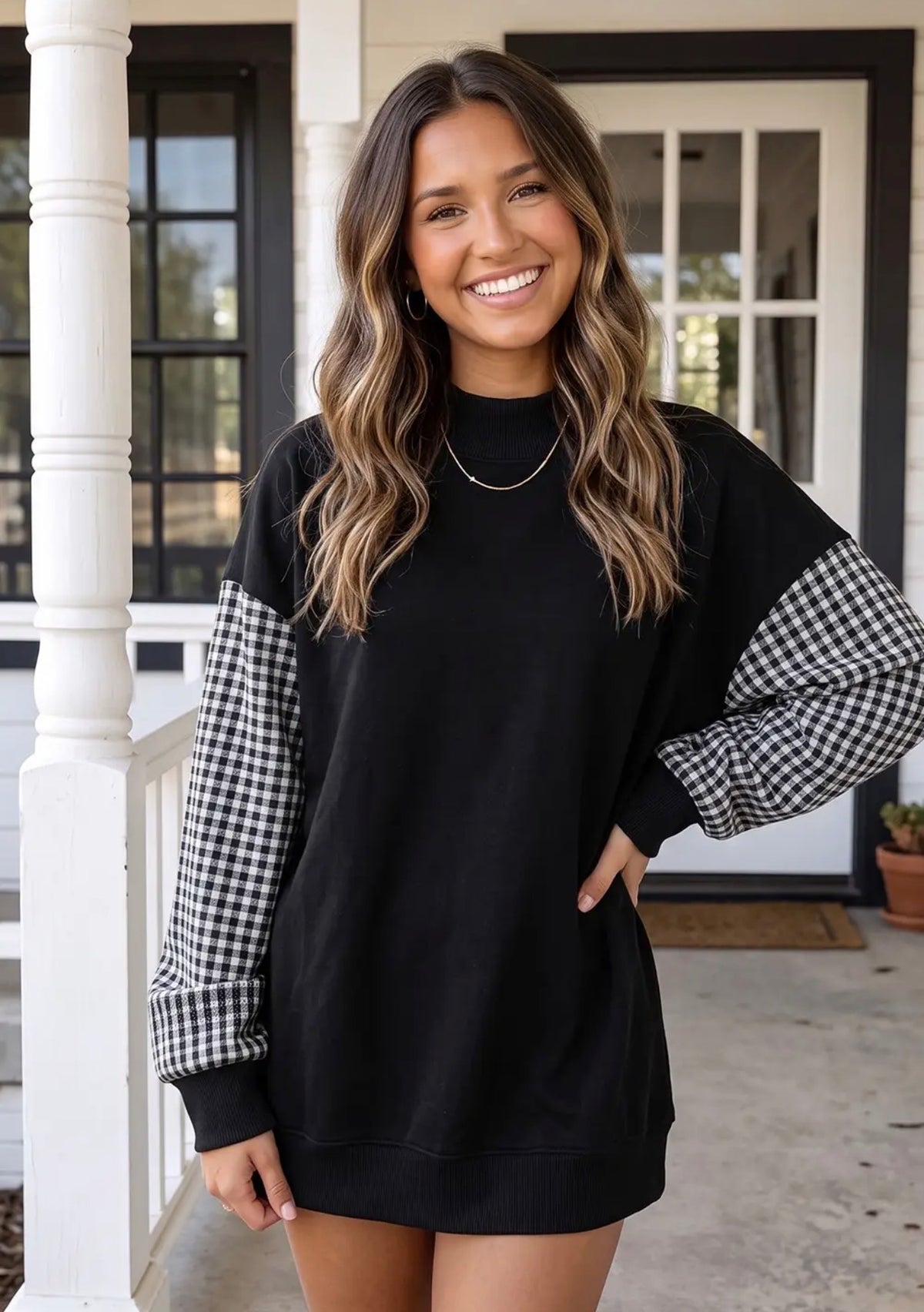 Mock Necks - Pre Order - Polkadot Trim or Gingham Sleeves- BLANK