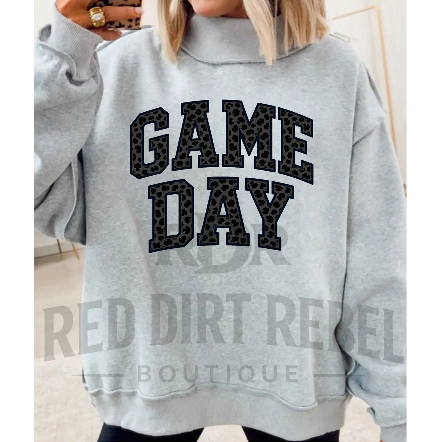 LEOPARD GAME DAY black/grey MOCK NECK SWEATSHIRT reversible!