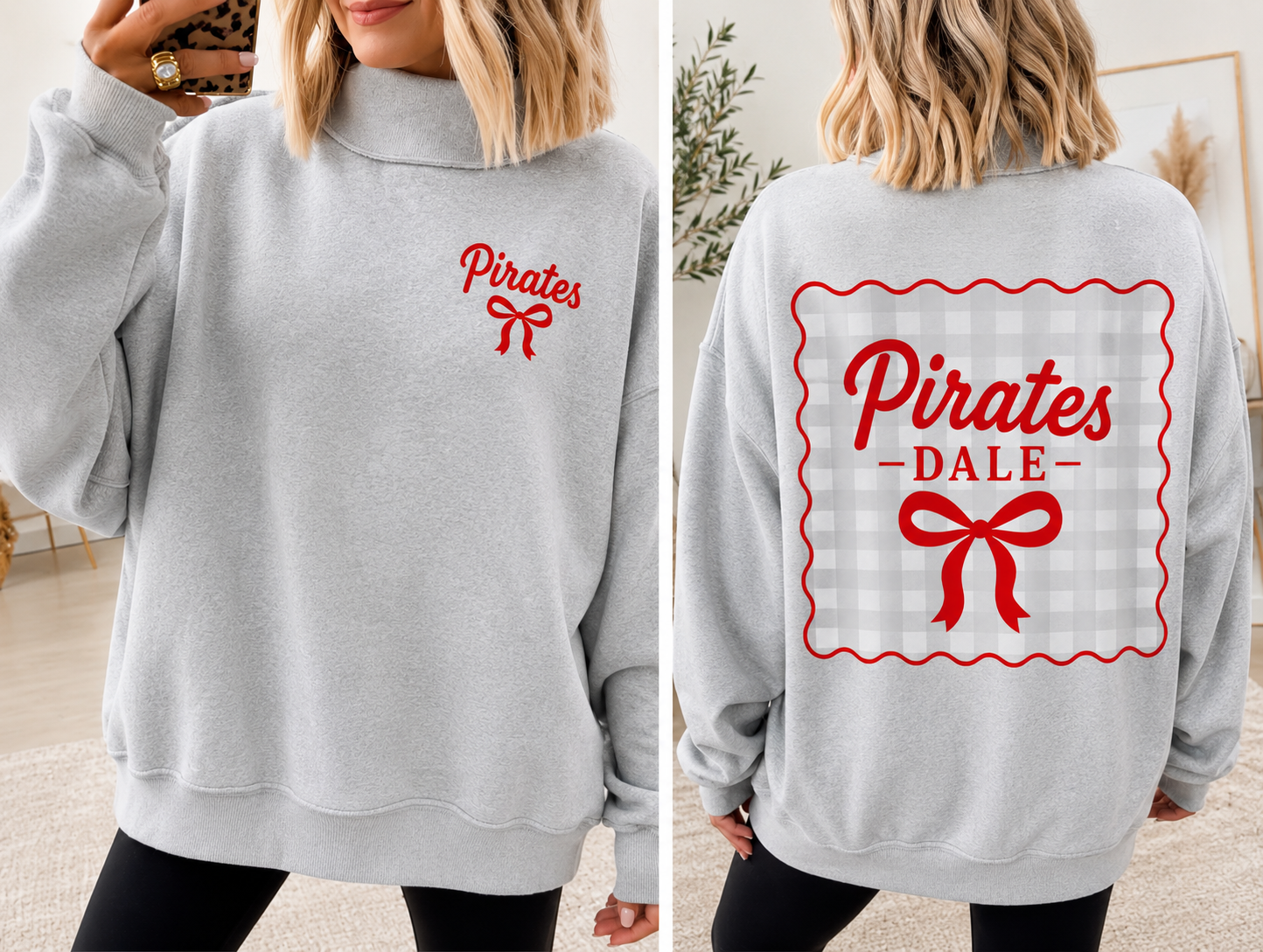 Dale Plaid with Bow back and pocket size pirates front MOCK NECK SWEATSHIRT