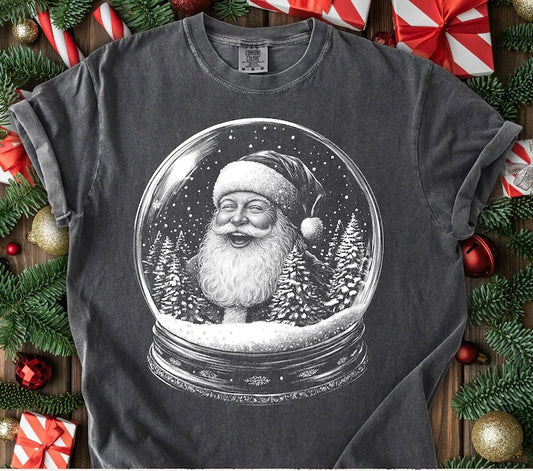 Santa Claus Snow Globe Monotone Christmas Shirt