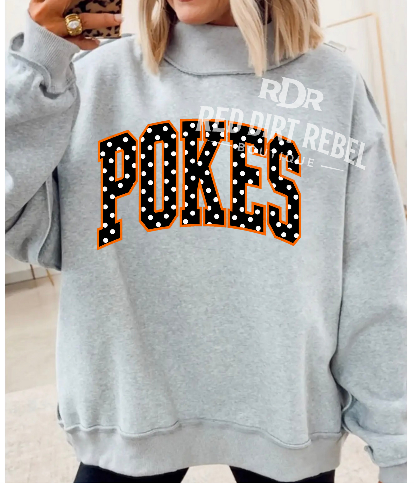POKES- Polka Dot Orange Outline MOCK NECK SWEATSHIRT