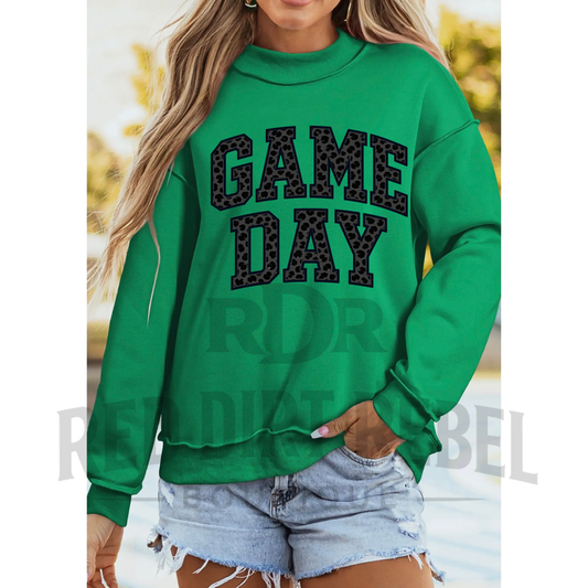 LEOPARD GAME DAY black/grey MOCK NECK SWEATSHIRT reversible!