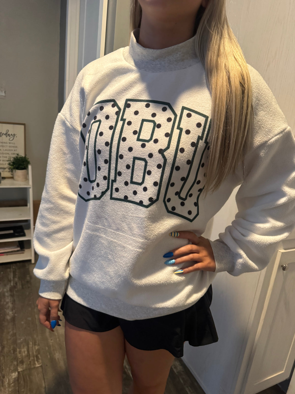 OBU Polka Dot MOCK NECK SWEATSHIRT