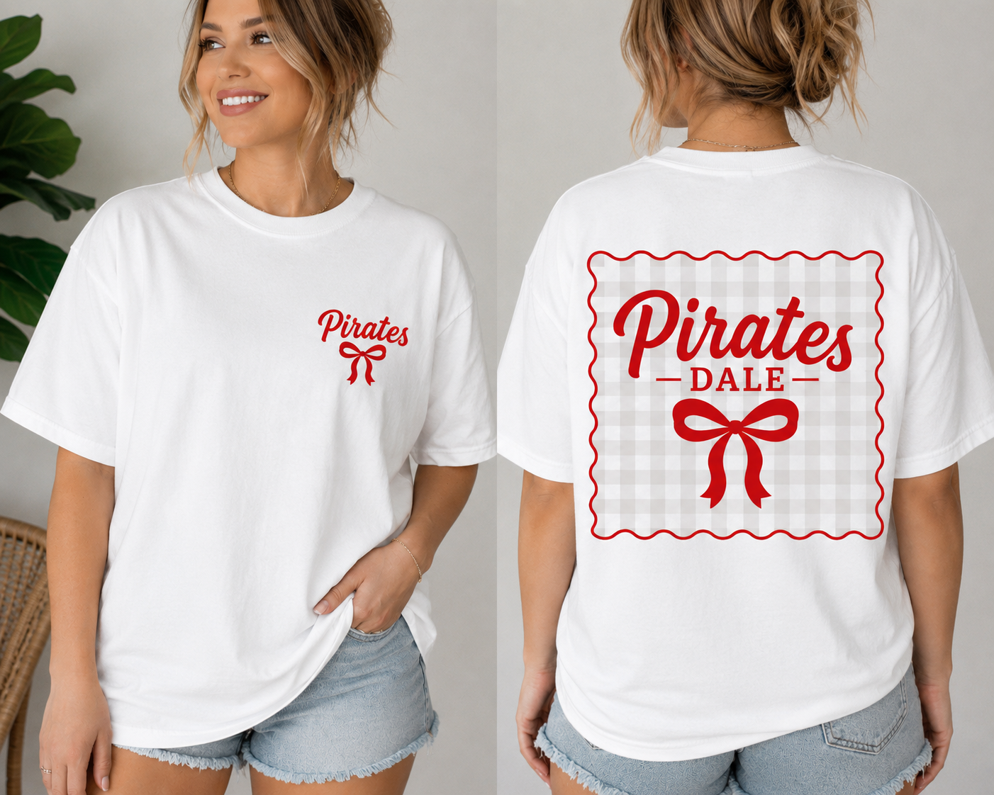Pirates- Dale Plaid with bow, front and back