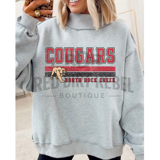 Cougars- Stripe with pouncing cougar MOCK NECK