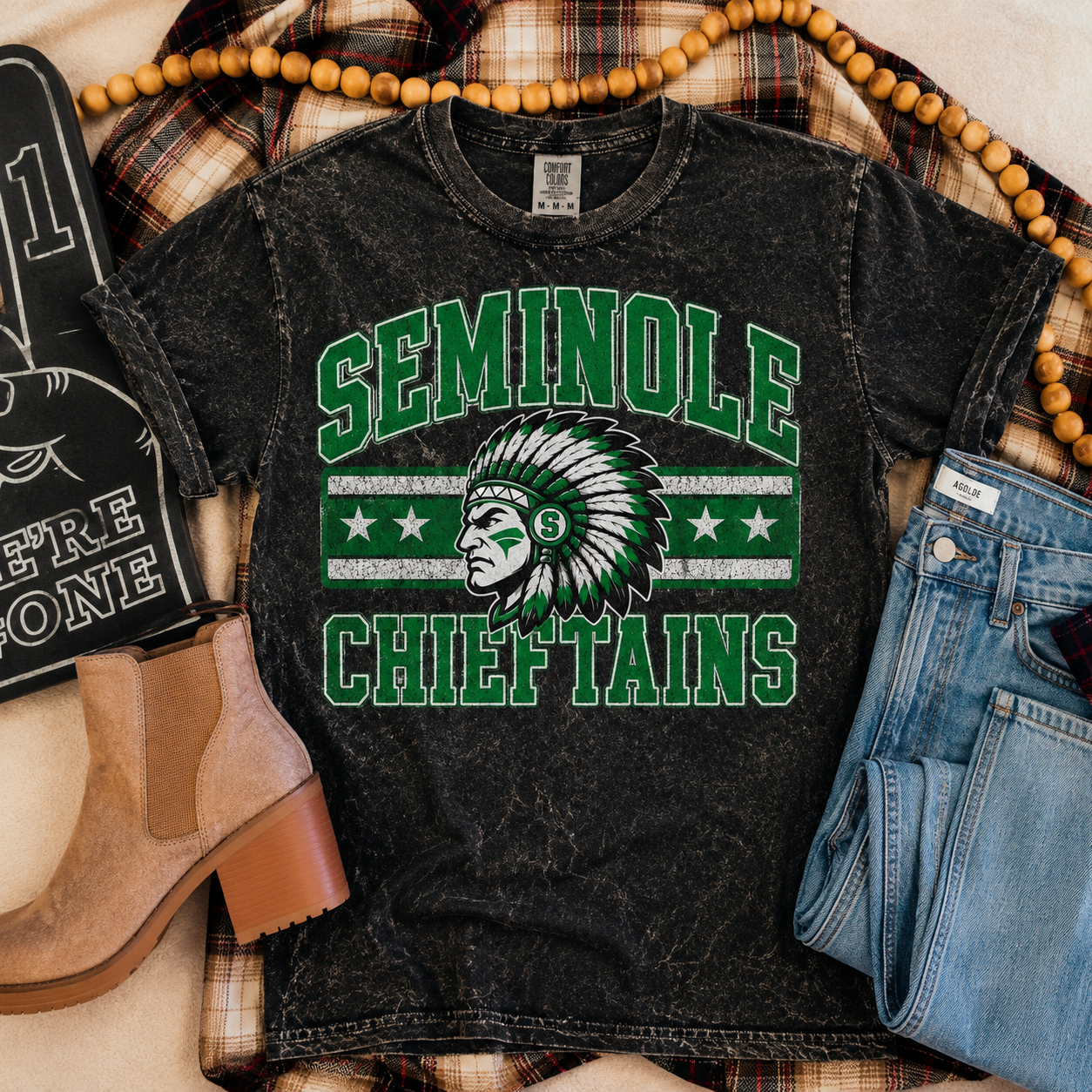 Arched Seminole Chieftains- Distressed dyed T