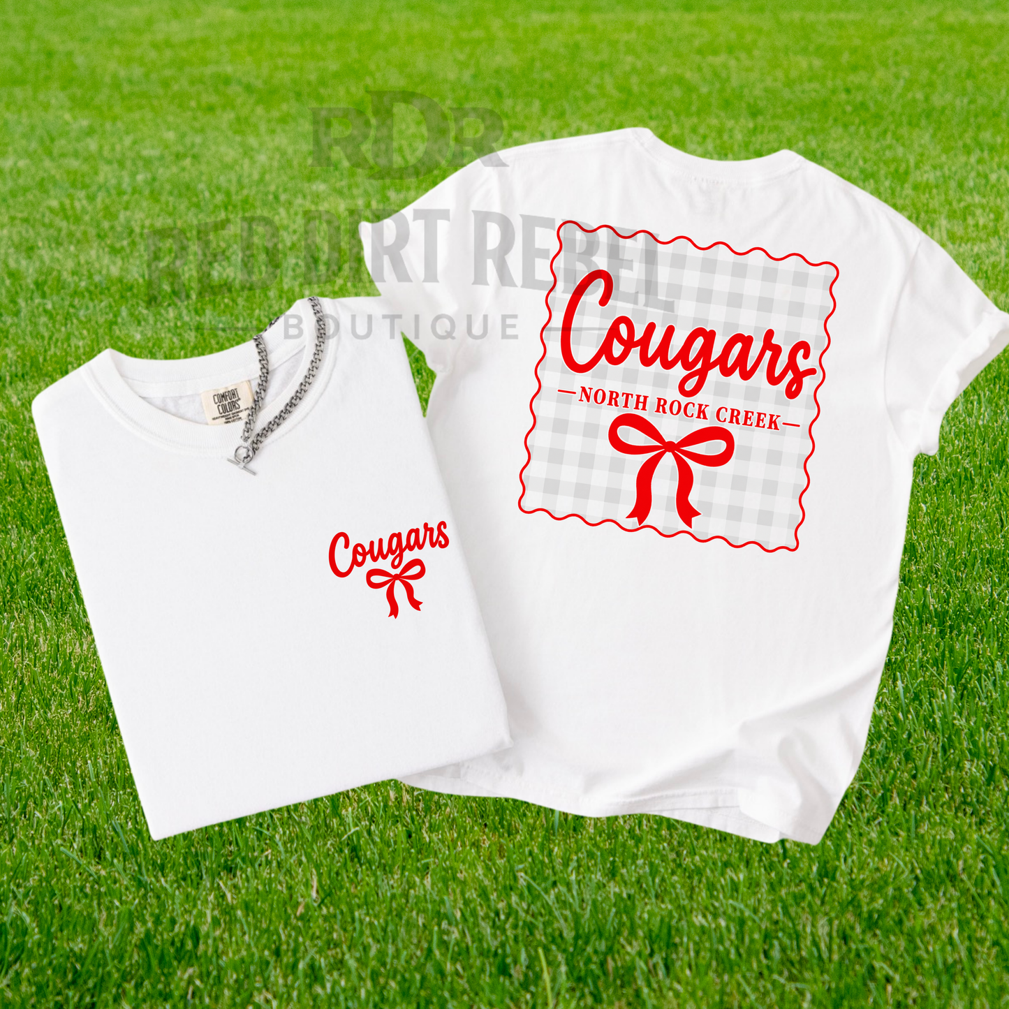 Cougars - north rock Plaid with bow, front and back
