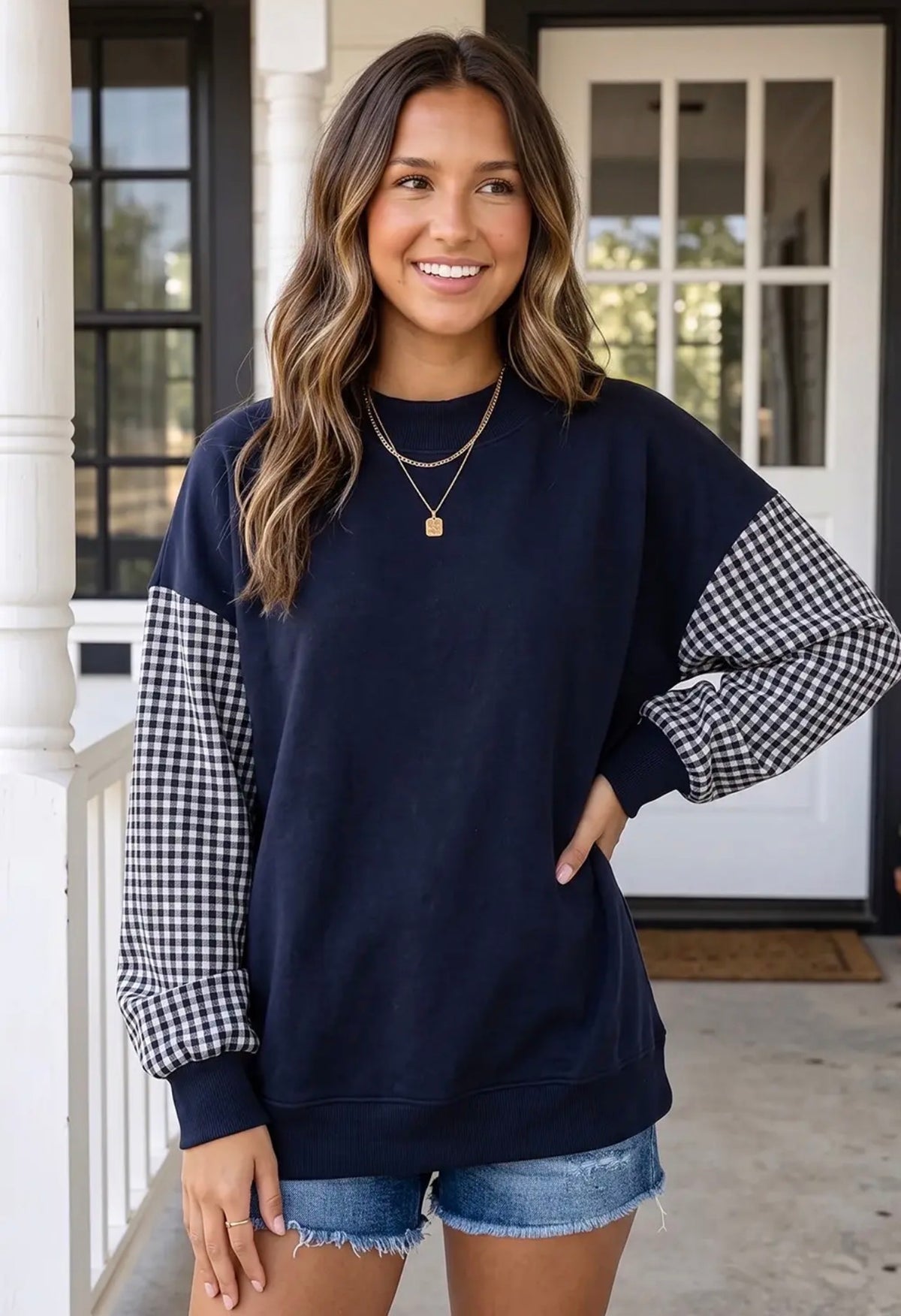 Mock Necks - Pre Order - Polkadot Trim or Gingham Sleeves- BLANK