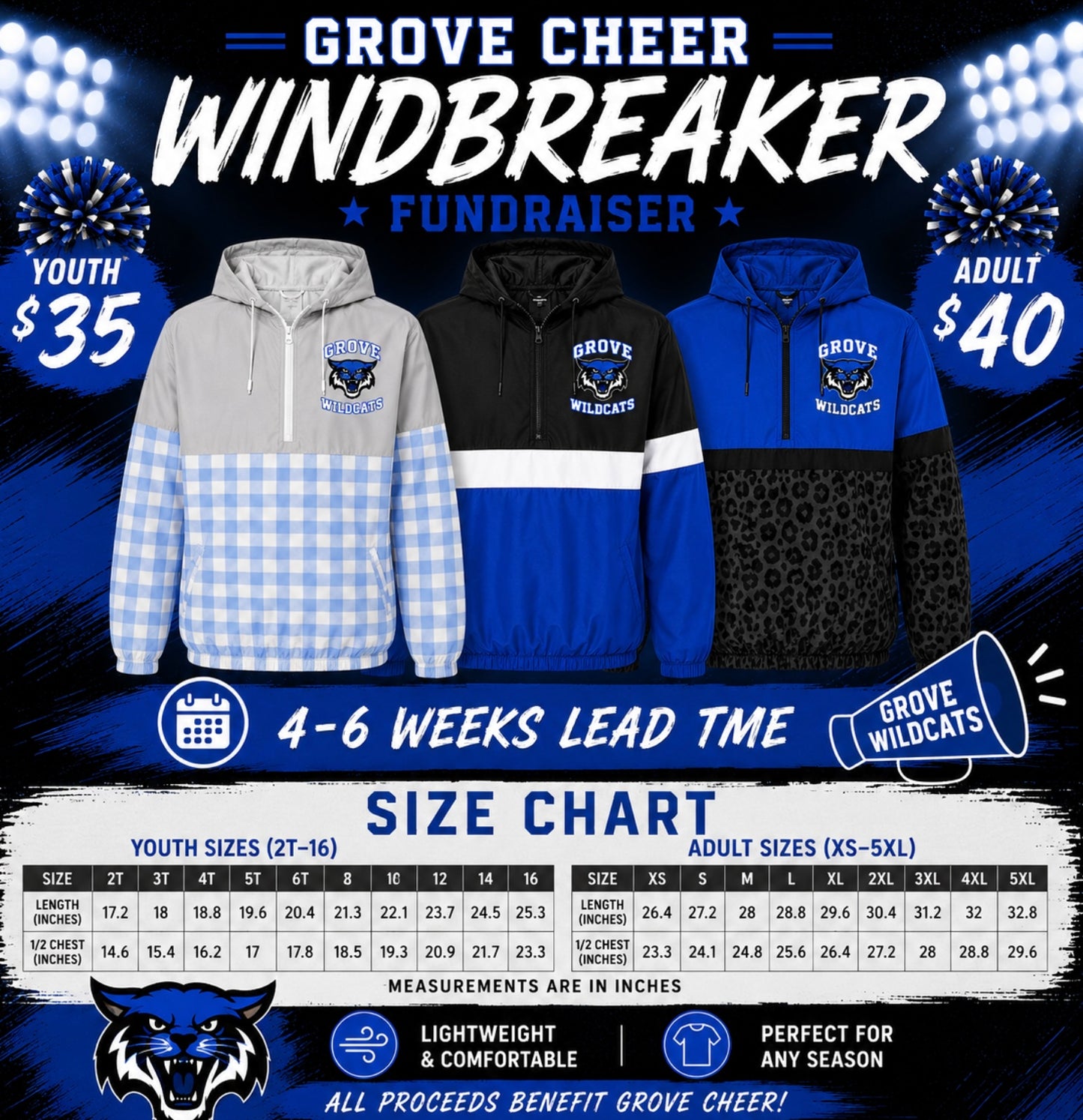 GROVE Unlined Hooded Windbreaker - Cheer Fundraiser -YOUTH sizes