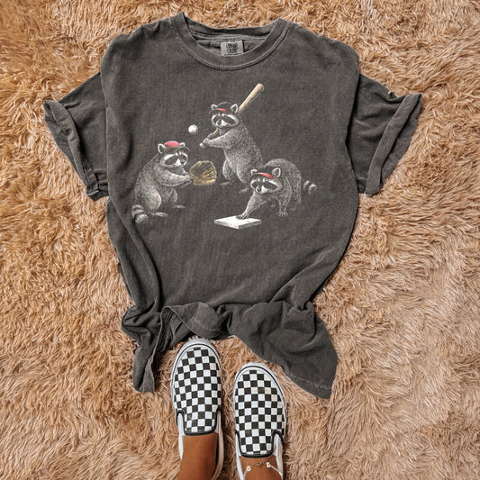 Raccoon Playing Baseball Halftone