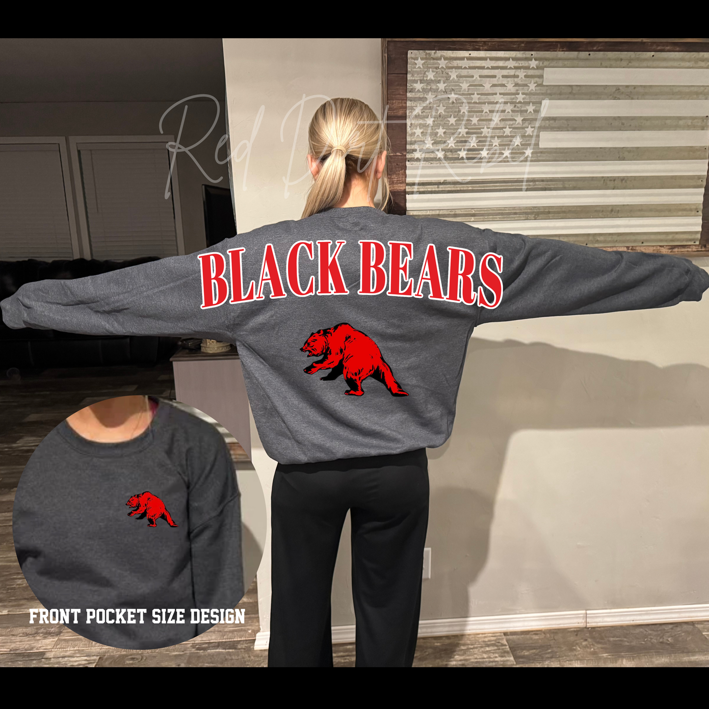 Oversized Black Bears Across Back Sweatshirt