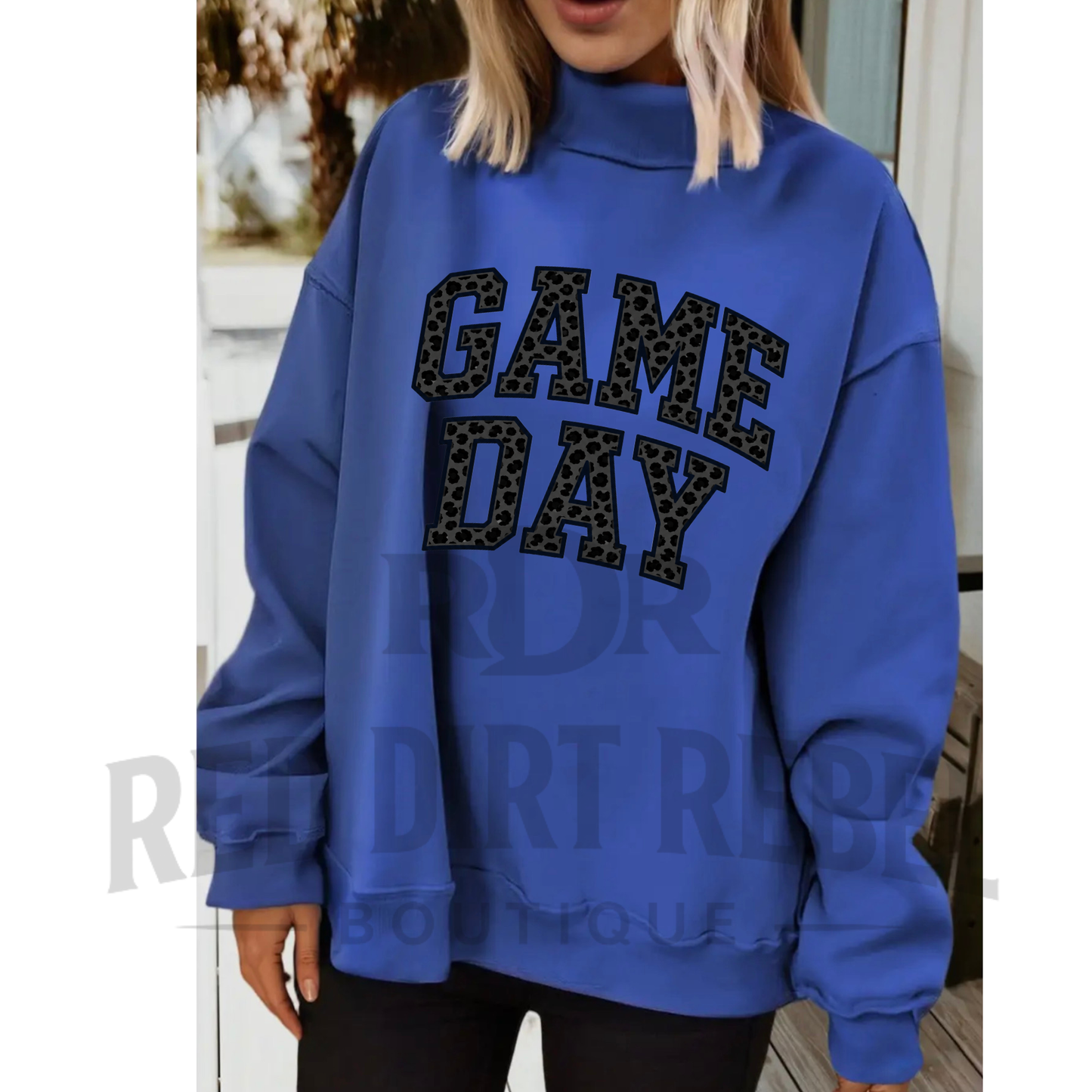 LEOPARD GAME DAY black/grey MOCK NECK SWEATSHIRT reversible!