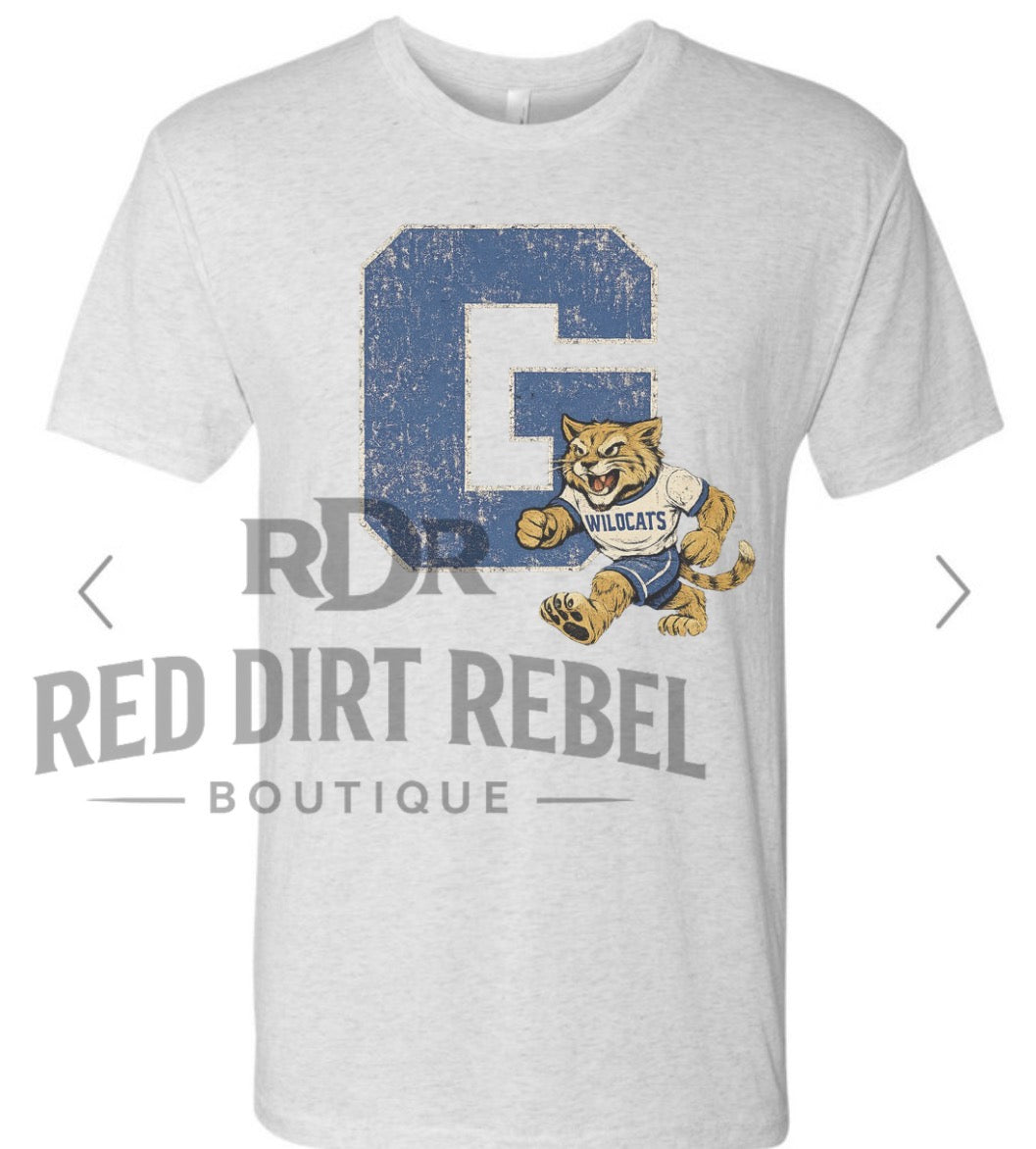 G- Distressed Preppy Vintage Wildcat Mascot Triblend Tshirt