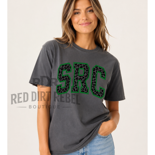 SRC Black/grey Leopard with green Outline - Tshirts