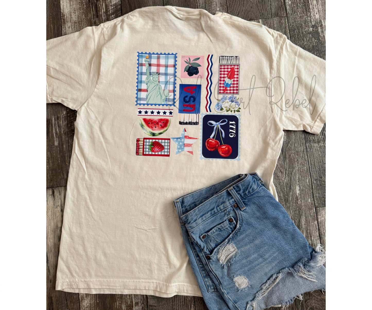Retro Preppy Stamp USA Patriotic Graphic T