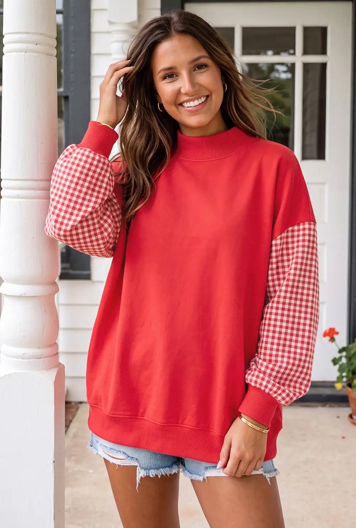 Mock Necks - Pre Order - Polkadot Trim or Gingham Sleeves- BLANK