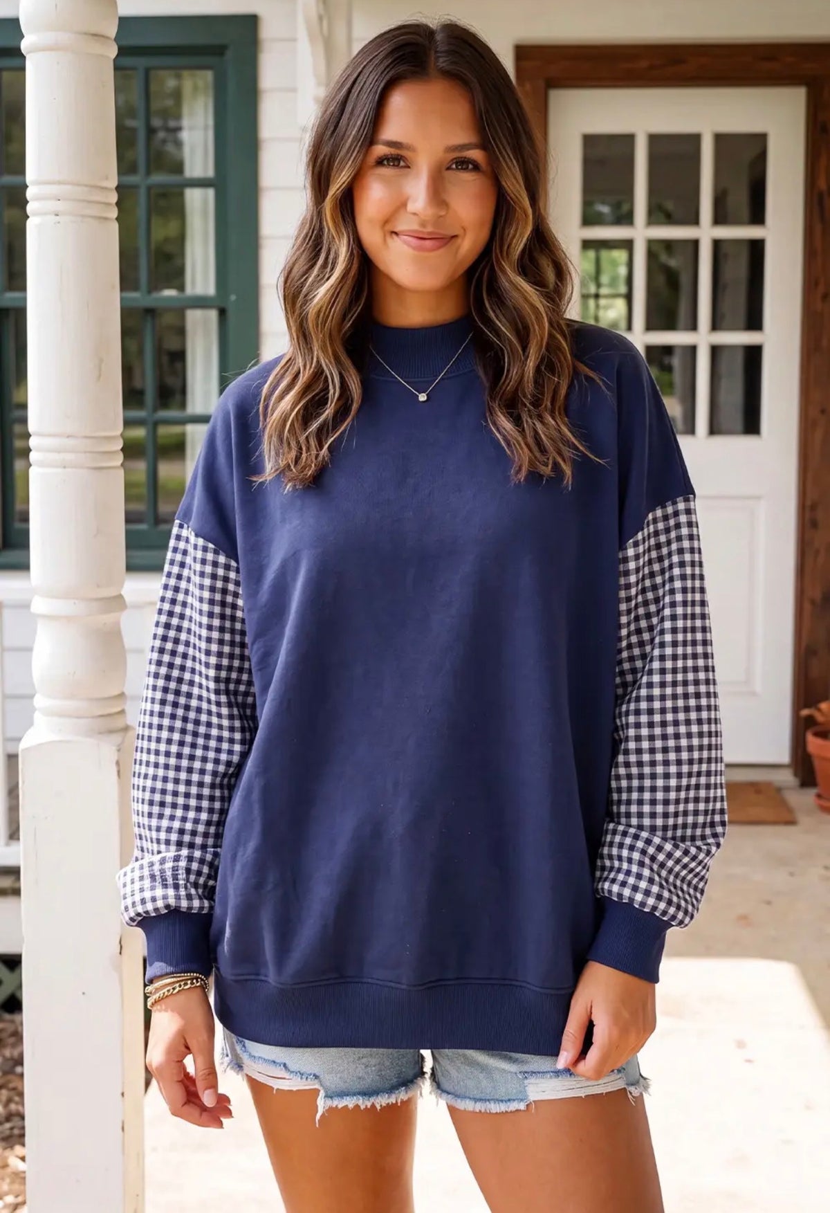 Mock Necks - Pre Order - Polkadot Trim or Gingham Sleeves- BLANK
