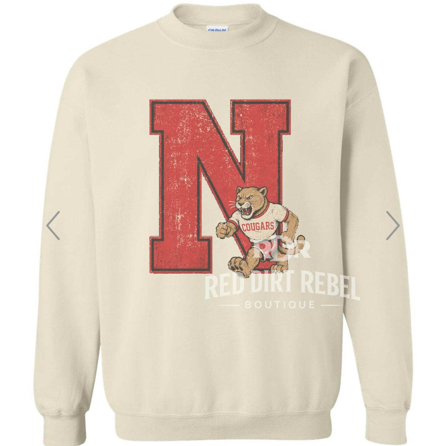 N - Distressed Preppy Vintage Cougar Mascot Sweatshirt