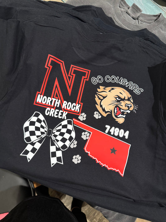 Go Cougars Tshirt with Checkered Bow and Oklahoma- Front & Back