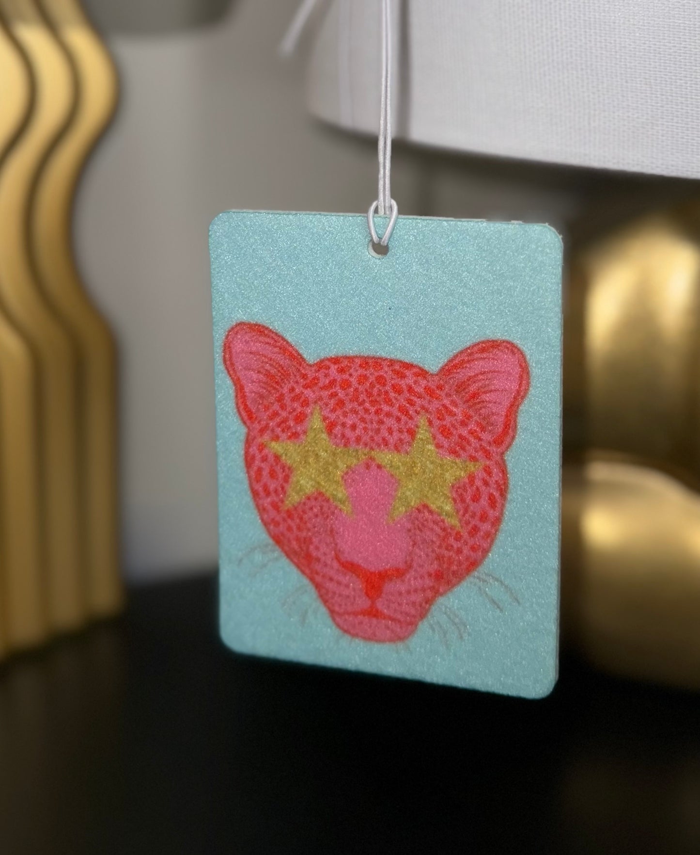 Car Air Freshener leopard head with blue background