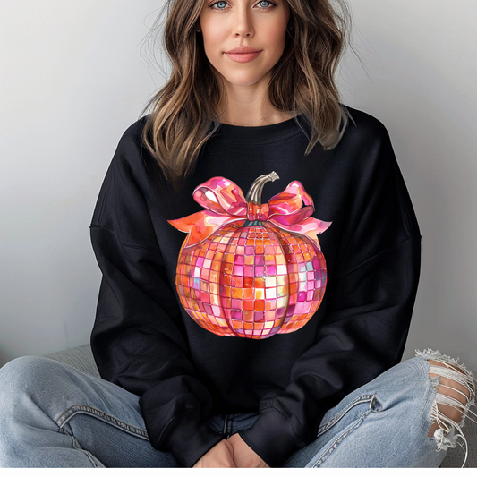Disco pink pumkin on BLACK T-Shirt or Sweatshirt