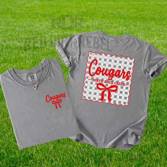Cougars - north rock Plaid with bow, front and back