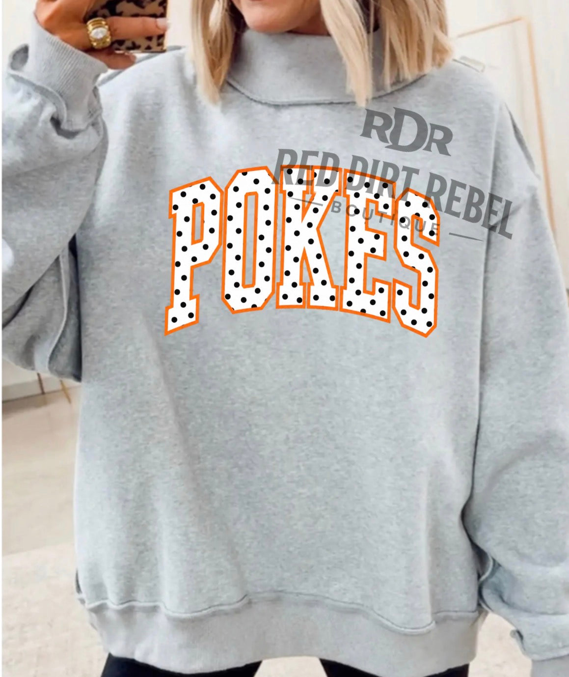 POKES- Polka Dot Orange Outline MOCK NECK SWEATSHIRT