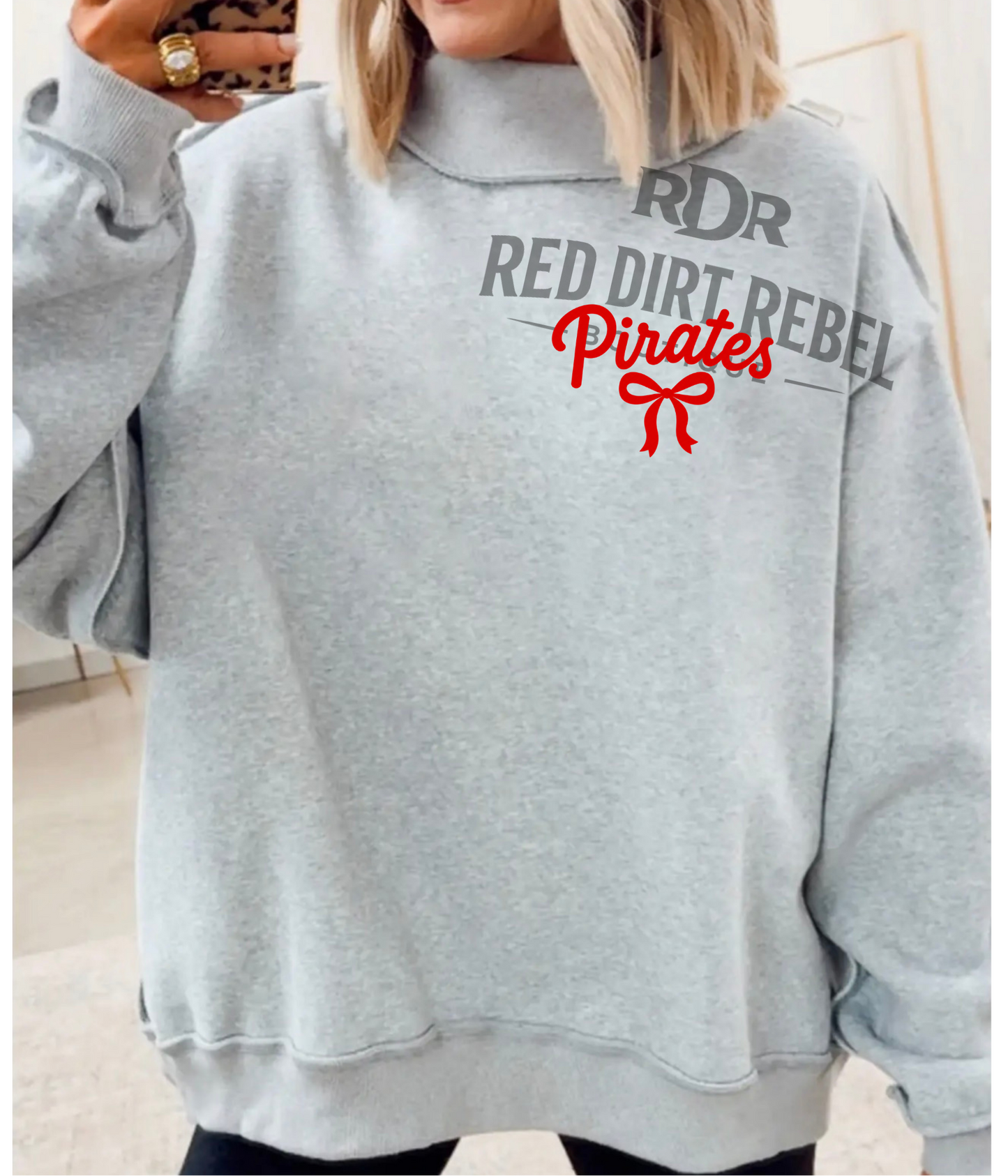 Dale Plaid with Bow back and pocket size pirates front MOCK NECK SWEATSHIRT