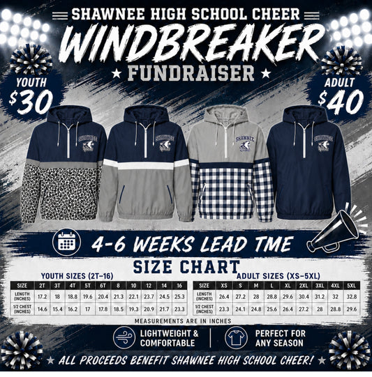 SHAWNEE- Unlined Hooded Windbreaker - Cheer Fundraiser -Adult sizes