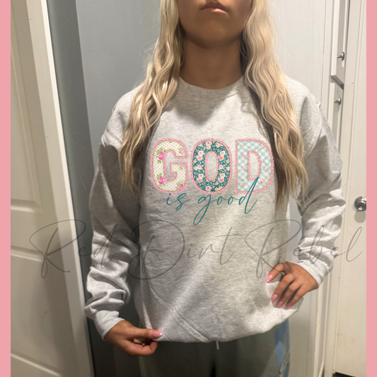 Reversible Religious Sweatshirt, floral God is Good, Jesus
